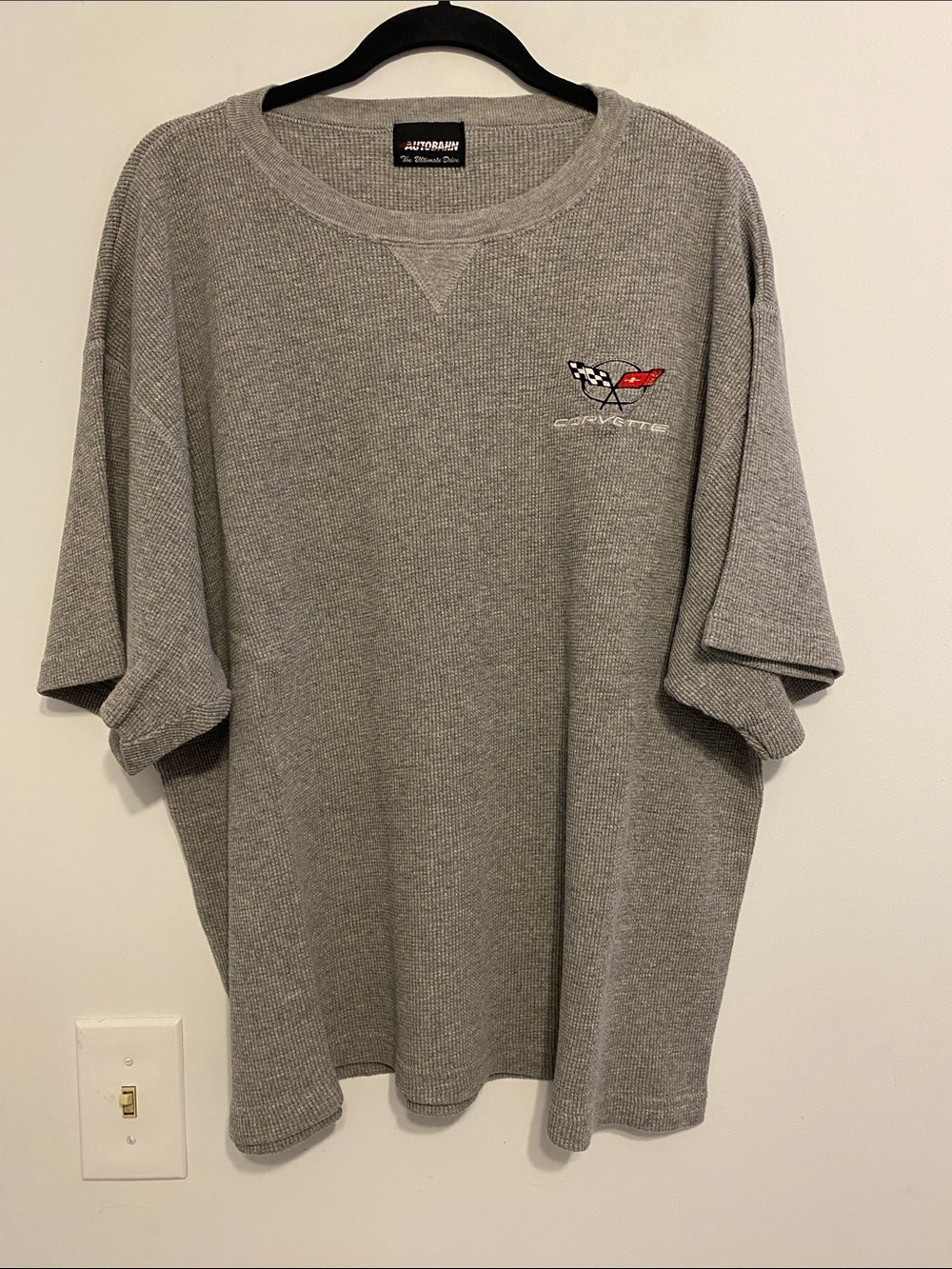 Autograph Gray Waffle-Knit Short-Sleeve Shirt with Corvette Patch, stretchy